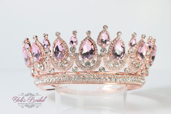 FAST SHIPPING! Rose Gold Graceful Tiara With Pink Crystals 