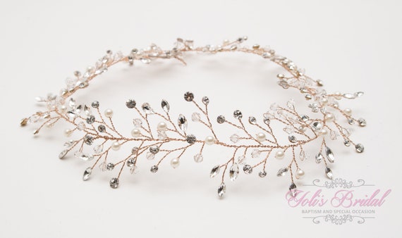 FAST SHIPPING!!! Rose Gold Swarovski Hair Vine, Wedding Hair  display picture 1