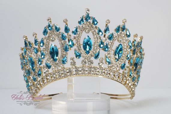 Gold-Tone Tiara with Blue Crystal Wheat Accents - Women Accessories Amazon.com : XMKJCHA Hair Jewelry Crown Tiaras for Women  main image 3