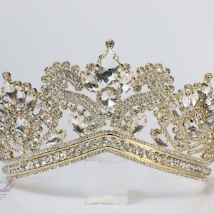 SCHNELLER Versand!! Wunderschöne goldene Tiara, Hochzeitskrone, Kristallkrone, Sweet 16, Quinceamaßa, Gold Tiara, Goldkrone