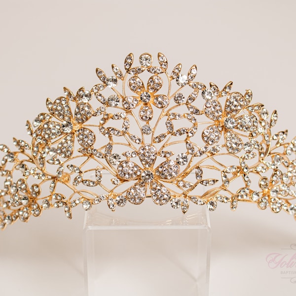 FAST Shipping!!! Gold Swarovski Tiara, Wedding Tiara ,Crown , Princess Tiara, Quinceanera, Cristal Headpiece, Vintage, Royal Tiara