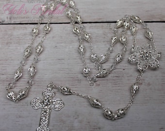 FAST SHIPPING!! Handcrafted Beautiful Silver Rosary, Communion Rosary, Rosary Gift, Confirmation Rosary, Christening Rosary, Baptism Rosary