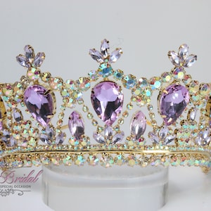 FAST SHIPPING!!! Gold AB with Lilac Stones Tiara, Communion Tiara, Bridal Crown, Wedding Tiara, Quinceañera Crown, Sweet 16, Communion