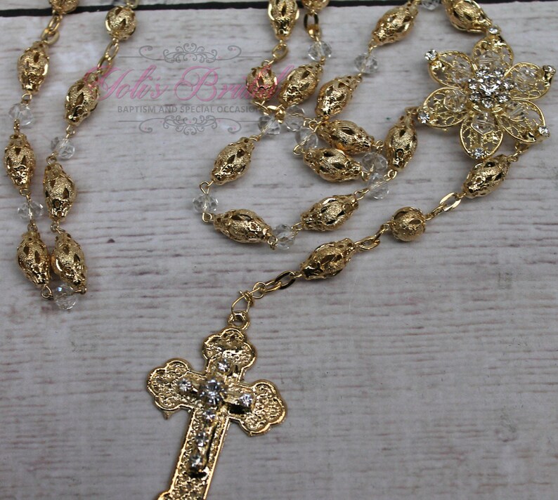 SALESALE Handcrafted Beautiful Gold Rosary, Communion Rosary, Rosary Gift, Confirmation Rosary, Christening Rosary, Baptism Rosary image 1