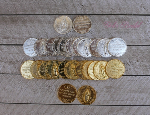 Arras de Boda - Monedas de Unidad de Boda - Arras de matrimonio - Arras de  boda con caja de madera y caja de cuentas de cristal - 13 monedas de boda