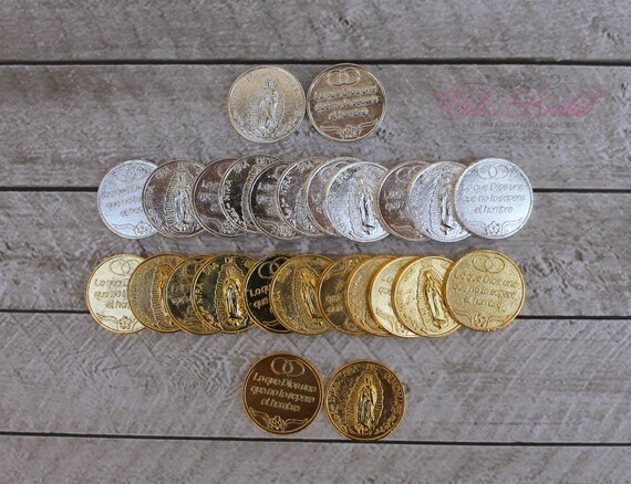 Arras de Boda - Monedas de Unidad de Boda - Arras de matrimonio - Arras de  boda con caja de madera y caja de cuentas de cristal - 13 monedas de boda