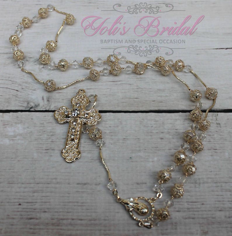 FAST SHIPPING Handcrafted Beautiful Gold Rosary, Wedding Rosary, Communion Rosary, Christening Rosary, Confirmation Rosary, Rosary Gift image 3