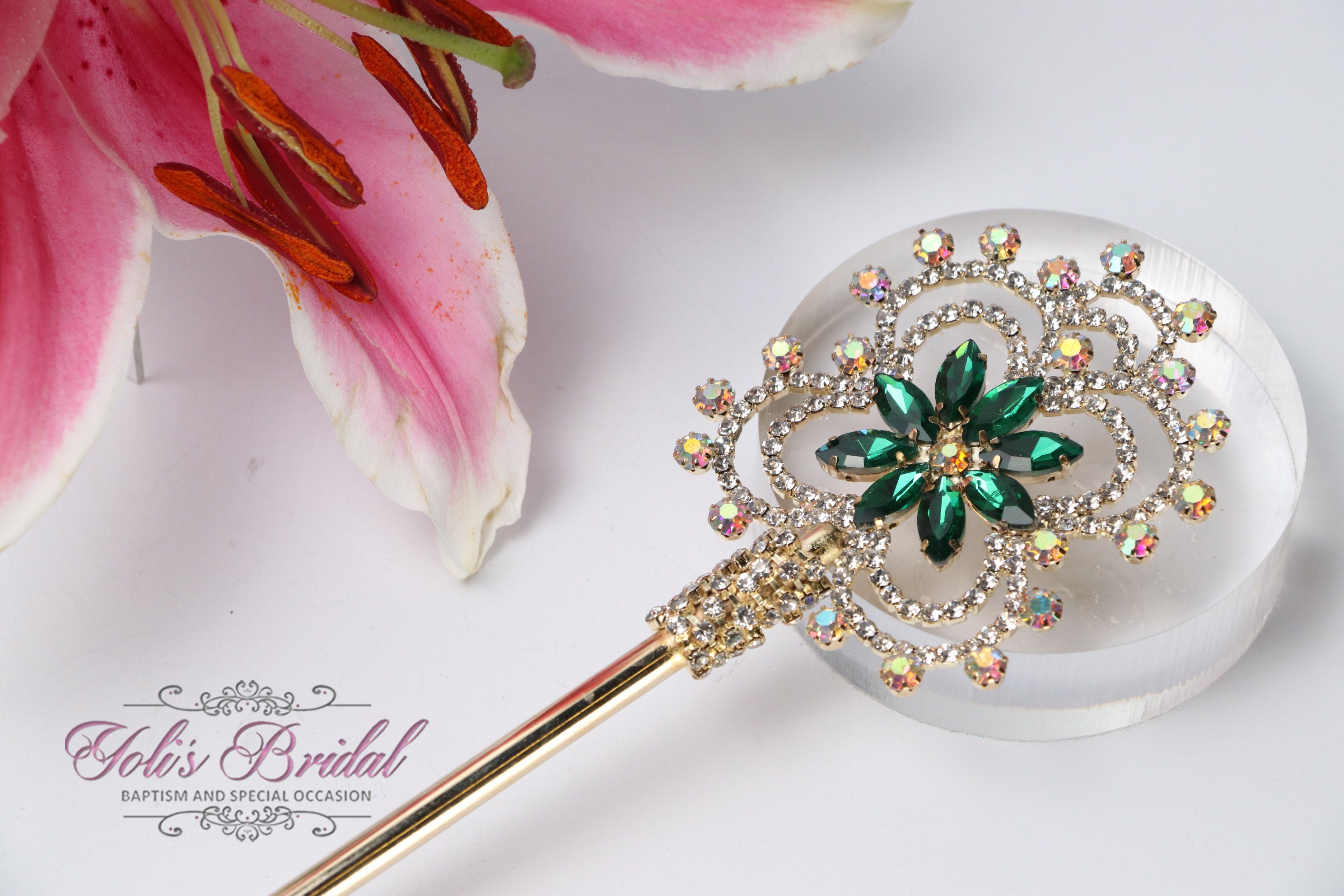 Fast Shipping!! Beautiful Gold Scepter with Green Stones, Gorgeous AB Scepter, Sparkle Princess Scepter, Green Scepter, Pageant Scepter, image size:2976x1984