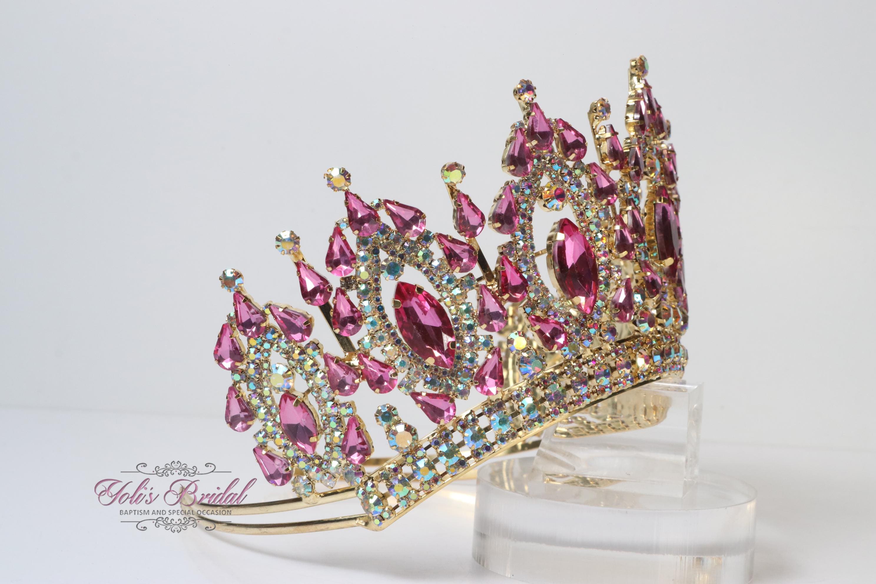 Gold Tiara with Bright Fuchsia Gemstones ??✨AVAILABLE NOW - first ever tiara! ✨?? Rose gold  main image 4