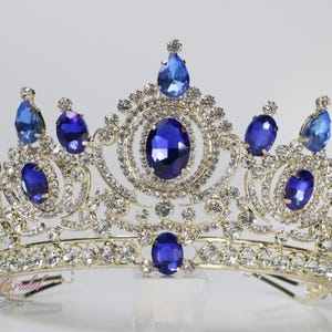 FAST SHIPPING! Gold with Blue Stones Tiara, Gorgeous Gold Tiara, Blue Tiara, Bridal, Quinceañera, Princess Tiara, XV Gift, Gift