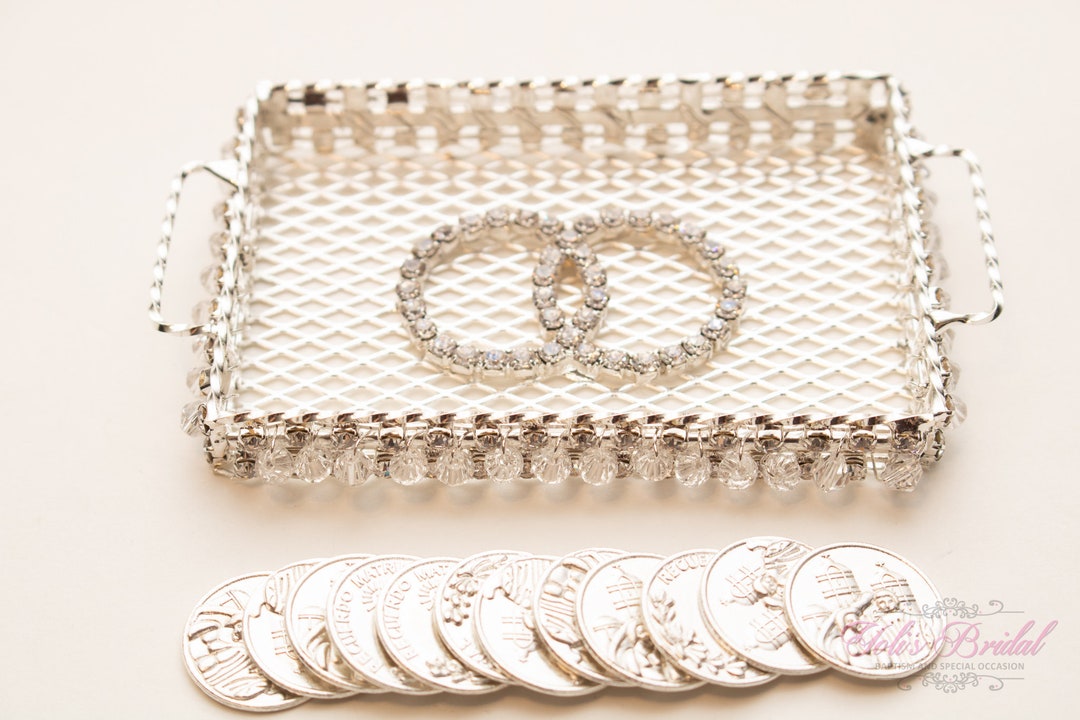 Arras Rings FNEW!! Silver Wedding Arras With Rhinestones, Wedding Ring Box, Unity ...