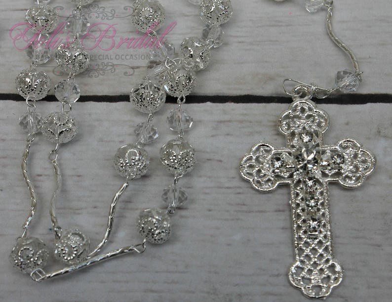 FAST SHIPPING Handcrafted Beautiful Silver Rosary, Wedding Rosary, Communion Rosary, Christening Rosary, Confirmation Rosary, Rosary Gift image 2