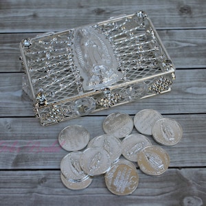 FAST SHIPPING!!! Beautiful Sparkling Silver Bridal Arras, Gorgeous Crystal Silver Wedding Arras Box, Stunning Sparkle Bride Unity Coins Gift