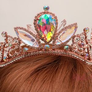 ENVIO RÁPIDO!! Tiara de ouro rosa para menina, coroa real, coroa de concurso, coroa de cristal, princesa, rainha.