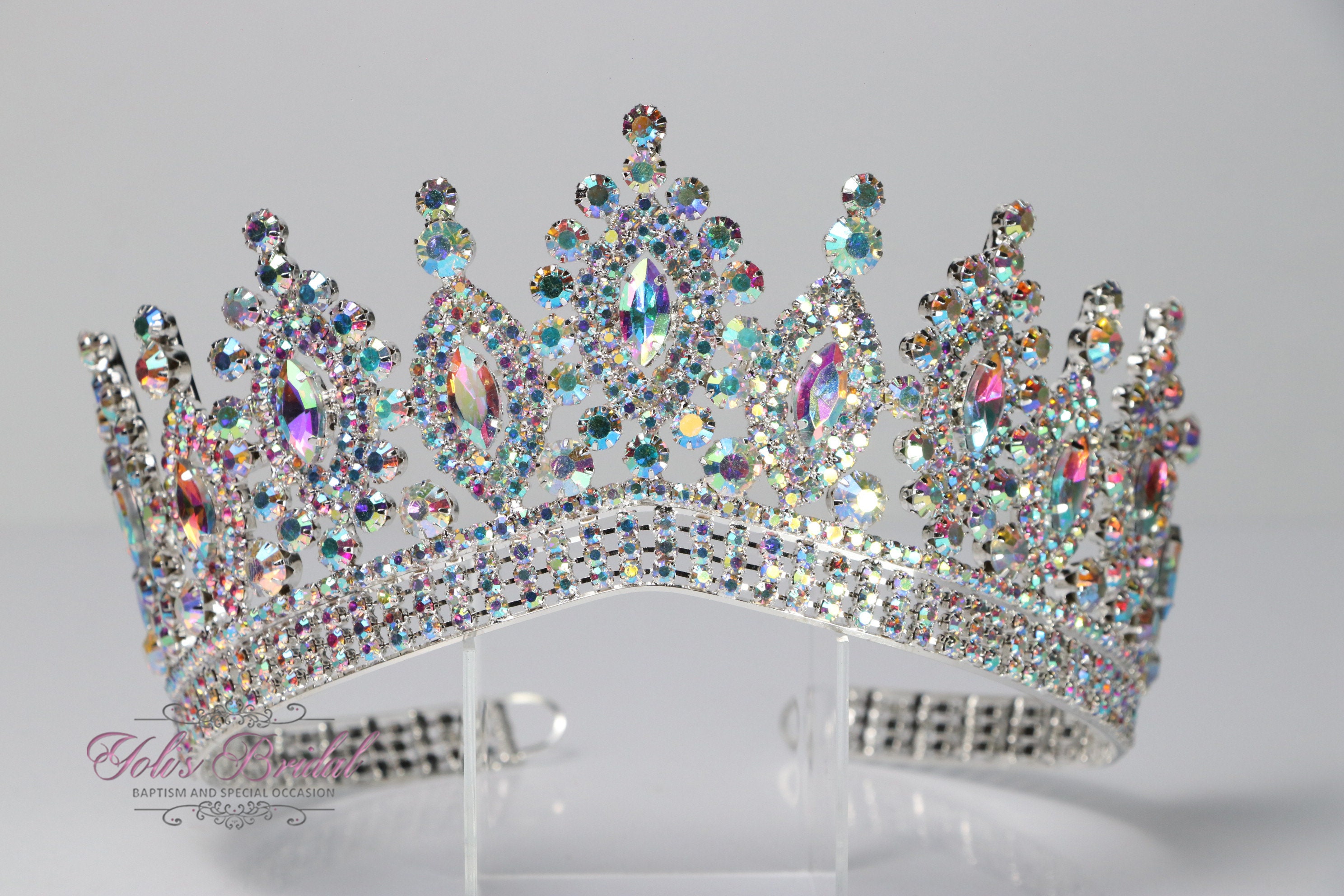 Fine Jewlery Crown Tiara  Sterling Silver Aurora Borealis Headpiece FAST SHIPPING!!! Silver Girl Tiara Aurora Borealis, Gorgeous  main image 4