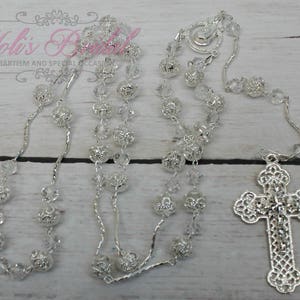 FAST SHIPPING Handcrafted Beautiful Silver Rosary, Wedding Rosary, Communion Rosary, Christening Rosary, Confirmation Rosary, Rosary Gift image 1