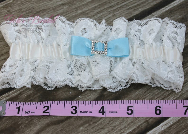 FAST Shipping Beautiful Ivory Wedding Garter, Bridal Garter, Garter, Rhinestones Garter, Something Blue, Blue Wedding Garter image 3