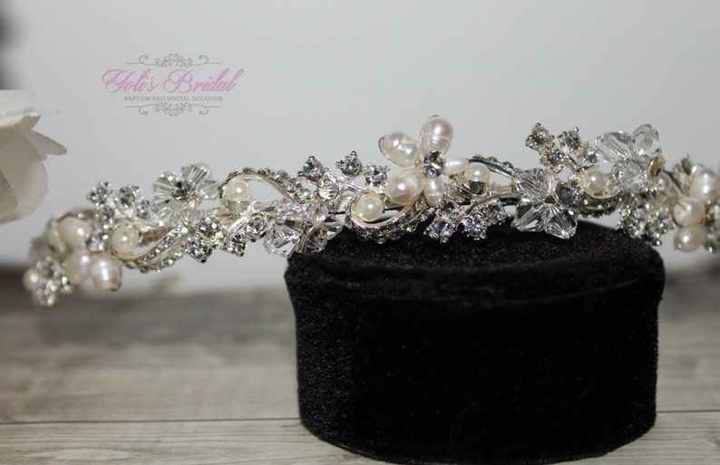 FAST Shipping Popular With Brides, Gold or Silver Swarovski and Fresh Water Pearls Headband, Tiara image 2