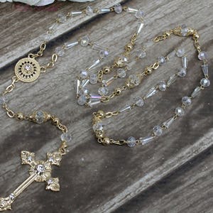 FAST SHIPPING Handcrafted Beautiful Crystal Rosary with Aurora Boreal Beads, Communion Rosary, Confirmation Rosary, Christening Rosary image 4