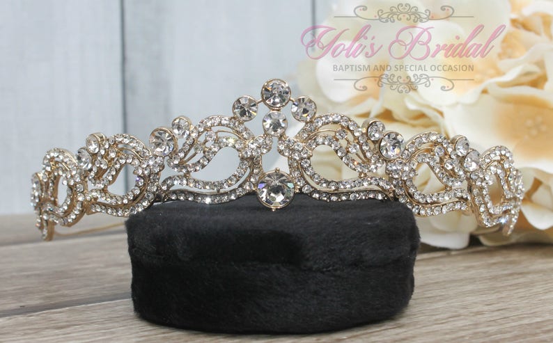 FAST SHIPPING Gold Swarovski Tiara, Crystal Tiara ,Wedding Tiara ,Crown , Princess Tiara, Crystal Headpiece, Corona, XV Tiara image 1