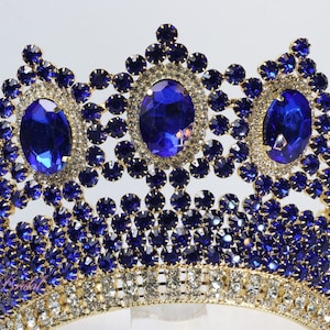 FAST SHIPPING!!! Gold with Royal Blue Tiara, Gorgeous Gold Tiara, Tall Blue Crown, Quinceañera Tiara, Blue Tiara, Beauty Peagent, Bridal