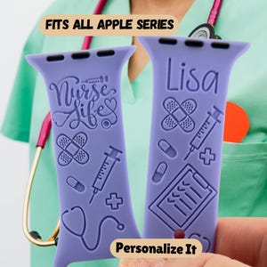 Personalized Nurse Apple Watch Band: Engraved Silicone Medical Gift