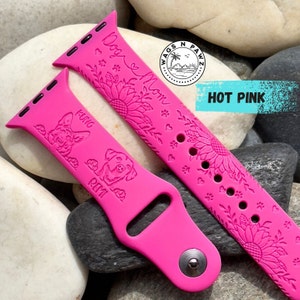 Dog Mom Sunflower Laser Engraved Silicone Watch Strap, Choice of Dog BreedS, Compatible Series 1-9 SE, Sizes 38-49 MM