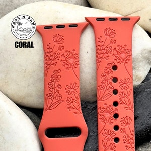 Wildflowers Watch Band, Laser Engraved Silicone Is Compatible Series 1-9 SE, Sizes 38-49 MM