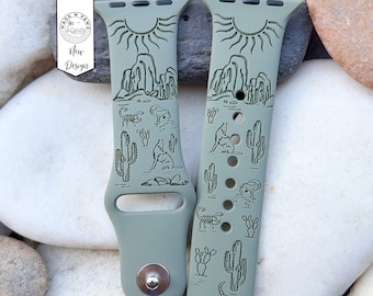 Southwest Desert Watch Band , Silicone Laser Engraved Watch Band, Arizona Watch Strap Compatible Series 1-9 SE, Sizes 38-49 MM