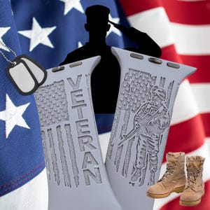 US Veteran Apple Watch Band: American Flag Engraved Silicone Strap