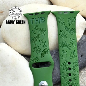 Tropical Tree Frog Watch Band, Laser Engraved Silicone That Is Compatible Series 1-9 SE, Sizes 38-49 MM SE, Personalize It With A Name.