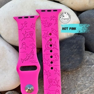 Shark Watch Band, Laser Engraved Silicone, Great White Shark Watch Strap, Compatible Series 1-9 Sizes 38-49 MM