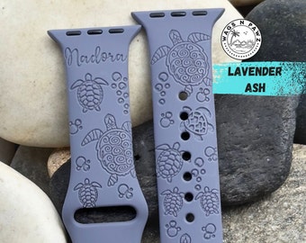 Sea Turtle Watch Band, Laser Engraved Silicone, CoaStal Beach Gift Idea, Compatible Series 1-9 FitS Sizes 38-49 MM