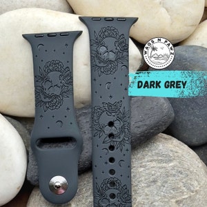 Floral Skelton SkullS With Moth Boho CeleStial Watch Band Silicone Laser Engraved Compatible Series 1-9 Sizes 38-49 MM