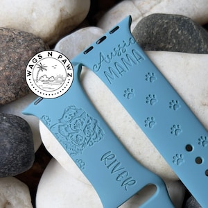 Aussie Mama Watch Band Engraved Silicone Watch Strap With Paws Choice of Dog Breed Compatible Series 1-9 SE Sizes 38-49 MM
