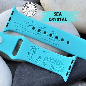 Ocean Surfing and Wave  Silicone Laser Engraved Watch Band, SunrIse Watch Strap Compatible Series 1-9 SE, Sizes 38-49 MM