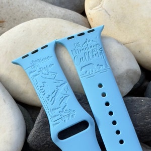 Personalized Mountain Apple Watch Band: Engraved Mama Bear and Cub Strap
