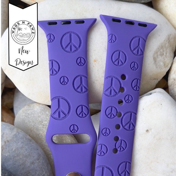 Peace Signs Laser Engrave Watch Band, Silicone Watch Strap That Is Compatible Series 1-9 SE, Sizes 38-49 MM