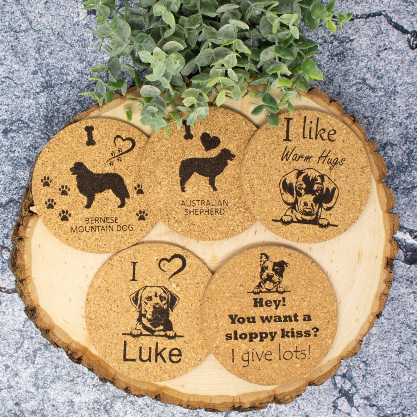 Laser Engraved Custom Cork Dog Coasters Pick Your Dog Breed Etsy