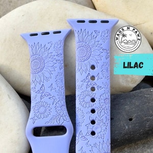 SunflowerS And Butterfly'S Watch Band, That Is A Silicone Laser Engraved , Compatible Series 8/1-9 SE, Sizes 38-49 MM