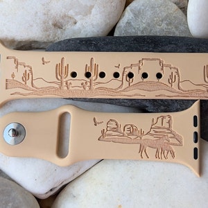 Southwest Desert Watch Band , Silicone Laser Engraved, Arizona Watch Strap Compatibale Series 1-9 SE, Sizes 38-40mm
