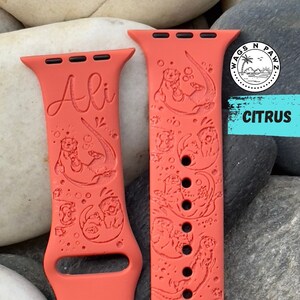 Sea Otter Watch Band, River Otter, Laser Engraved Silicone Watch Strap, Compatible series 1-9 Sizes 38-49 MM