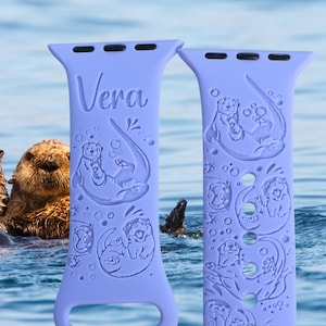 Sea Otter Watch Band River Otter Laser Engraved Silicone Watch Strap Compatible series 1-9 Sizes 38-49 MM