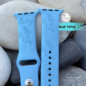 DolphinS Watch Band, Bottle NoSe Dolphin, Laser Engraved Silicone Watch Strap, Compatible Series 1-9 Sizes 38-49 MM