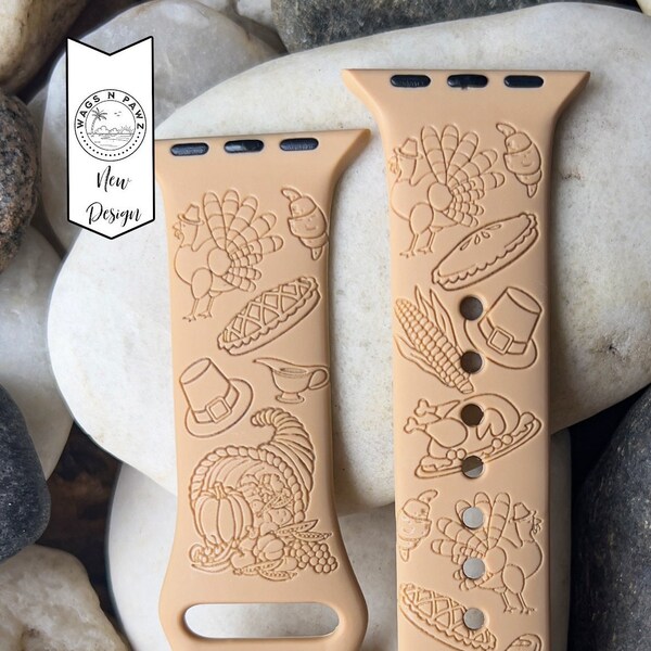 ThankSgiving Dinner Watch Band That Is Silicone Engraved, Compatible Series 1-9. Fall Harvest Farm FreShSizes 38-49 MM