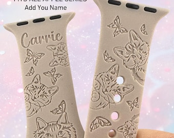 Cat Mom Lover Gift Apple Watch Band Personalizeable Band Engraved Silicone Strap