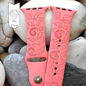 SeaShell Watch Band Silicone Laser Engraved Watch Band Sea Shell Watch Strap Compatible Series 1-9 SE Sizes 38-49 MM