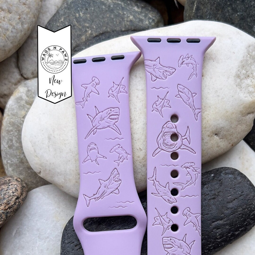 Shark Watch Band Laser Engraved Silicone Great White Shark Etsy