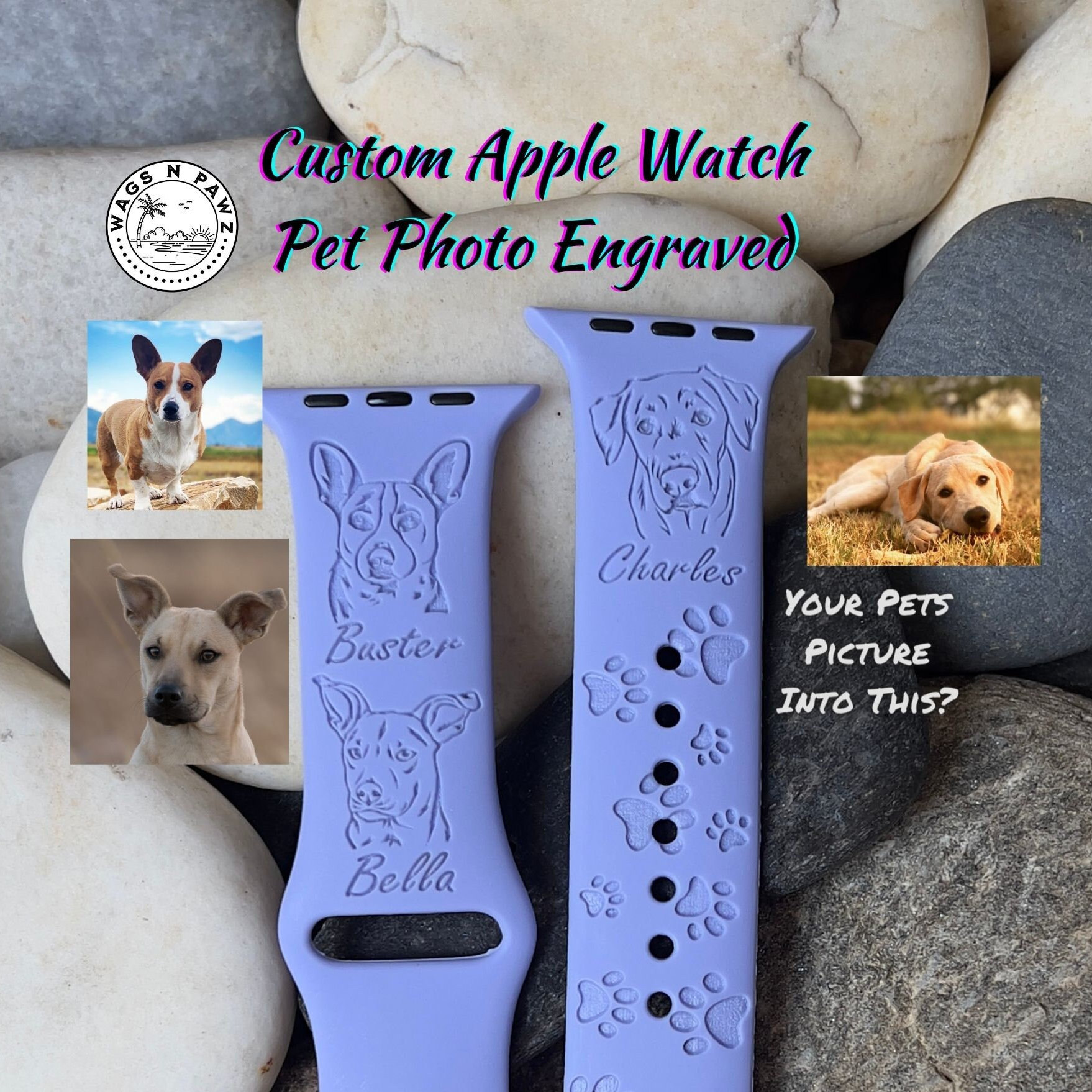 Easter Bunny Whimsical Print Silicone Band Laser Engraved, Apple