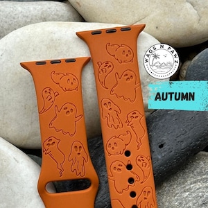 Halloween GhostS Watch Band , Silicone Laser Engraved Watch Band, Compatible Series 1-9  Sizes 38-42mm.